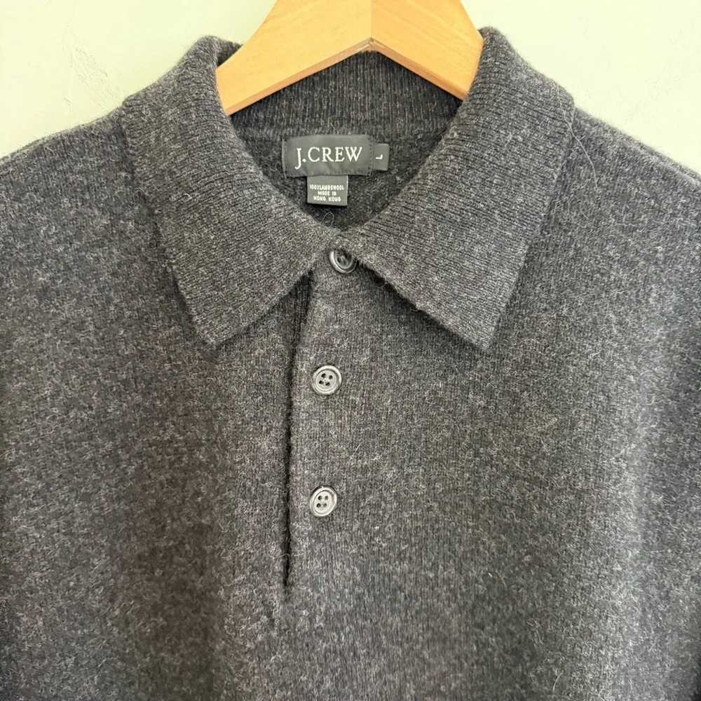 J.Crew Lambswool Henley Sweater Men's Large Gray Heather Classic Preppy Academia